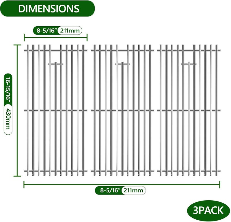 LOCVCDA Grill Grates for Charbroil Advantage 4 Burner 463343015 463344015 463344116 463240015 Gas2coal 463340516, Replacement Parts for CharBroil G460-0500-w1, G530-b700-w1, 16-15/16inch, Stainless Steel - Image 2